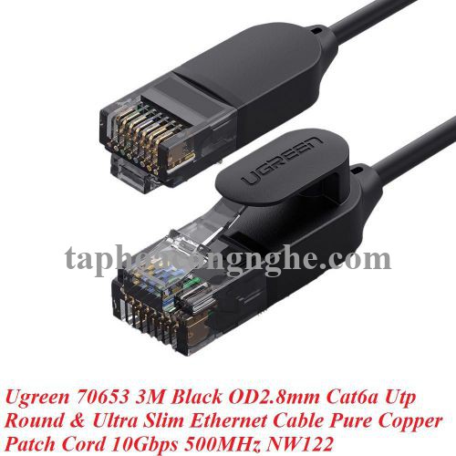 Ugreen 70653 3M 10Gbps 500MHz cat6a màu đen siêu mỏng OD2.8mm cáp mạng Utp LAN Ethernet toàn đồng NW122 30070653